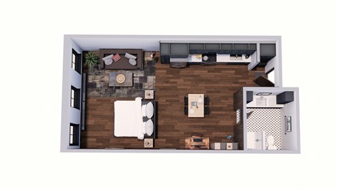 Floor plan for studio, 1 bath, 698 sqft